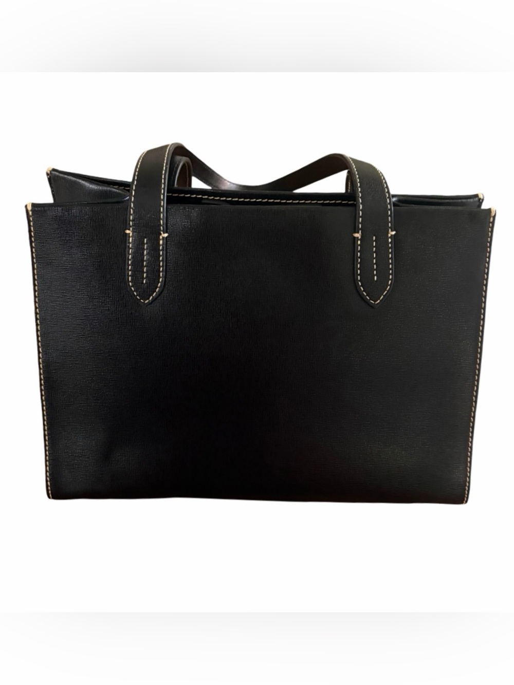 Dooney & Bourke Black Saffiano Leather Shopper Tote Bag | Gold Logo Badge - Picture 8 of 15